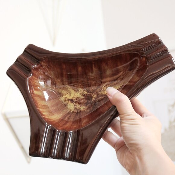 Vintage Harvest Gold Ceramic Ashtray by Blue Mountain Pottery, Brown & Gold Drip - Picture 2 of 7